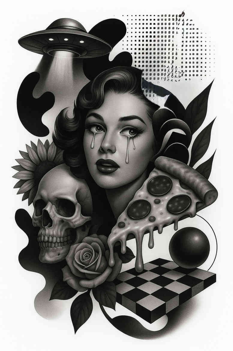 news tattoo design ideas Neotraditional balanced tones deep-shading for outer arm