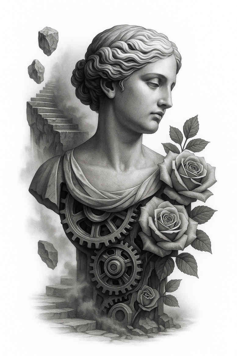 news tattoo design ideas layered shading matte-finish perseverance and power