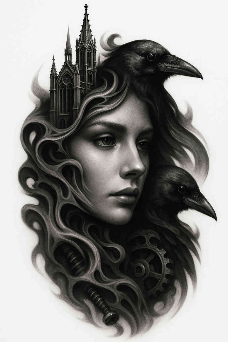 news tattoo design ideas Surrealism hallucinatory ultra-detailed for chest