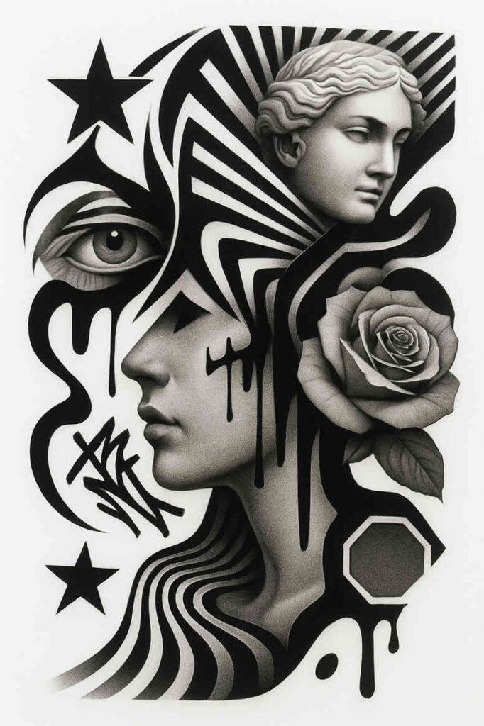 neotraditional-layered-color – tattoo design ideas free ai generated – undefined – for-shoulder-blade – Gallery: realistic-surrealistic-inkby-ai