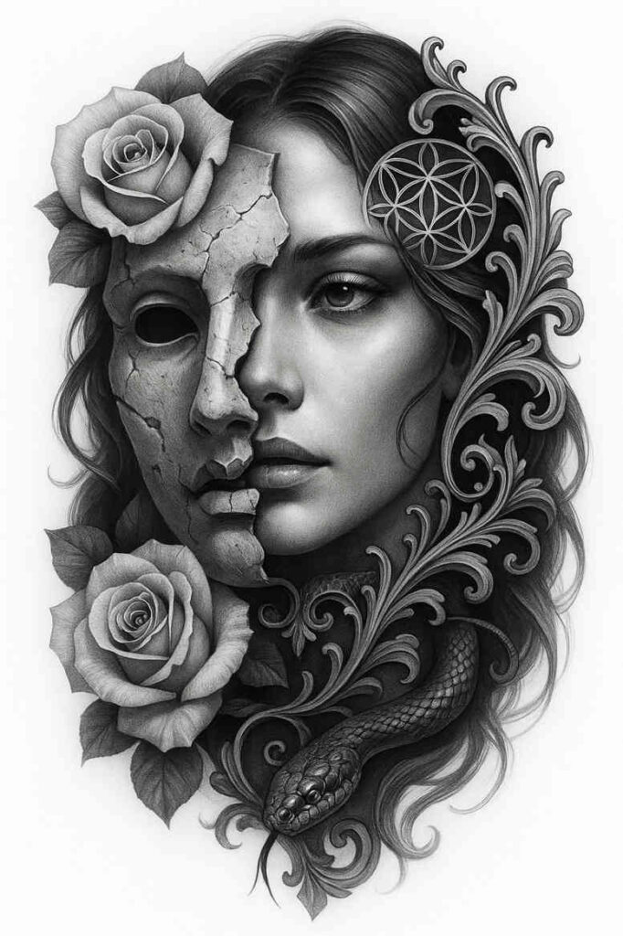 neotraditional-layered-fill – tattoo design ideas free ai generated – undefined – for-upper-thigh – Gallery: realistic-surrealistic-inkby-ai
