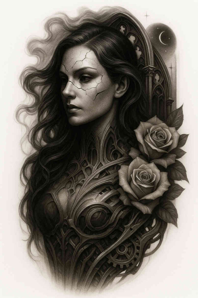 surrealism-phantom-shadows – tattoo design ideas free ai generated – undefined – for-temple – Gallery: realistic-surrealistic-inkby-ai