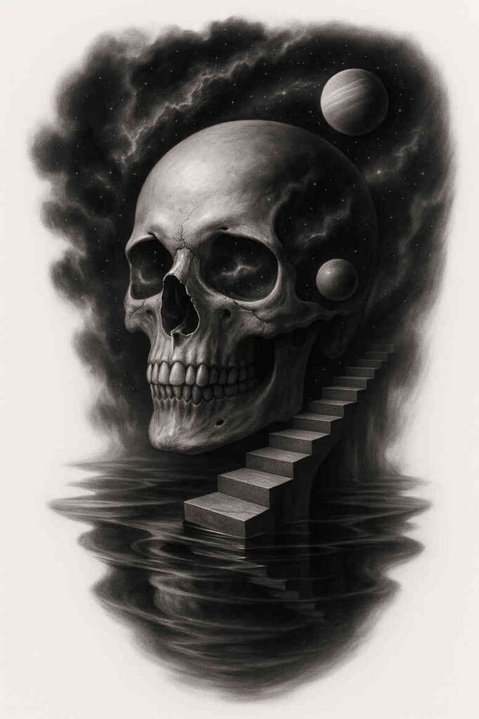 realistic-surrealistic tattoo design ideas seamless blend glossy for spine