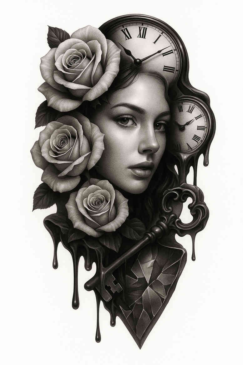 realistic-surrealistic tattoo design ideas textured light line-art for knee