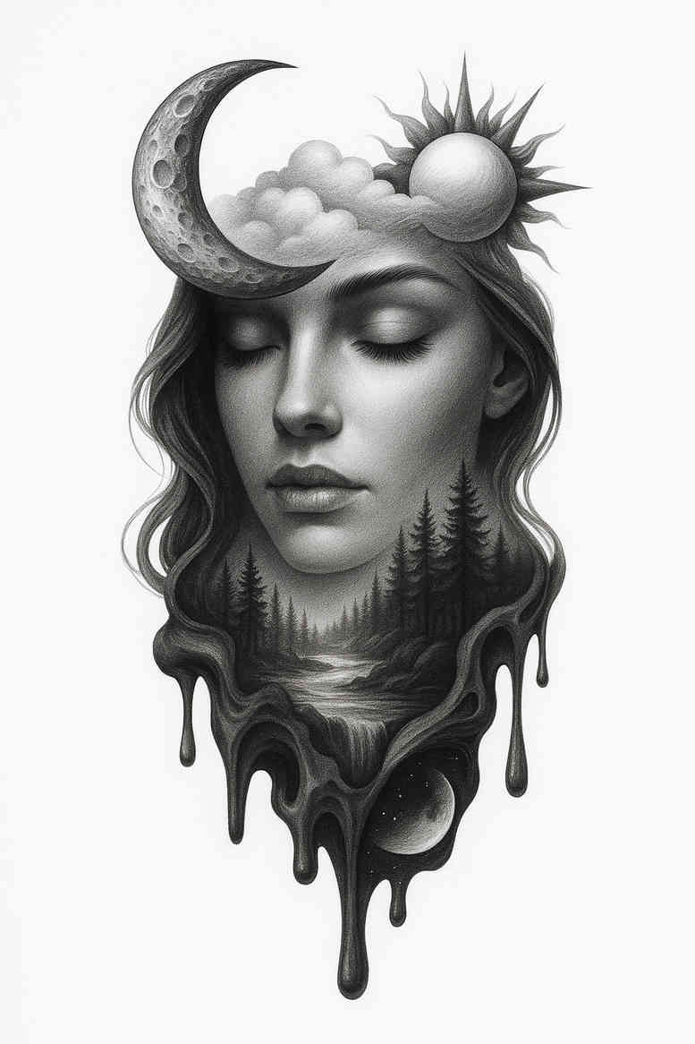 realistic-surrealistic tattoo design ideas natural color palette textured embodying strength