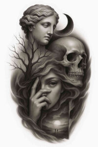 realistic-surrealistic tattoo design ideas portrait realism vibrant for shin