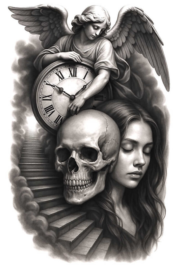 stairs tattoo design ideas fine-line architectural tattoo stands for determination