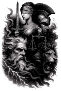 balance-symbol-tattoo – tattoo design ideas free ai generated – neotraditional-refined-detail – for-upper-shoulder – Gallery: themis-inkby-ai