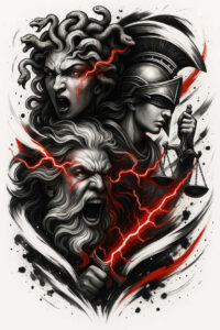 expressive-themis-tattoo – tattoo design ideas free ai generated – neotraditional-enhanced-shading – for-upper-back – Gallery: themis-inkby-ai