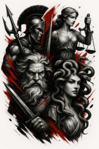 justice-and-law-tattoo – tattoo design ideas free ai generated – neotraditional-refined-color-palette – for-triceps – Gallery: themis-inkby-ai