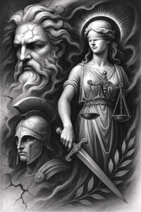 justice-goddess-tattoo – tattoo design ideas free ai generated – neotraditional-clean-fill – for-fingers – Gallery: themis-inkby-ai