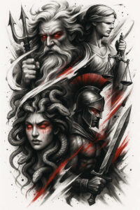 law-motif-tattoo – tattoo design ideas free ai generated – neotraditional-smooth-gradients – for-knee – Gallery: themis-inkby-ai