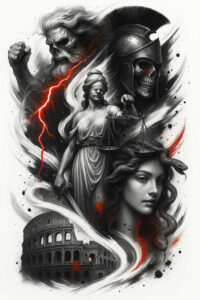 law-symbol-tattoo – tattoo design ideas free ai generated – surrealism-metaphysical – for-lower-leg – Gallery: themis-inkby-ai