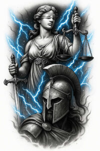 morality-motif-tattoo – tattoo design ideas free ai generated – realism-tattoo-reflection – for-temple – Gallery: themis-inkby-ai