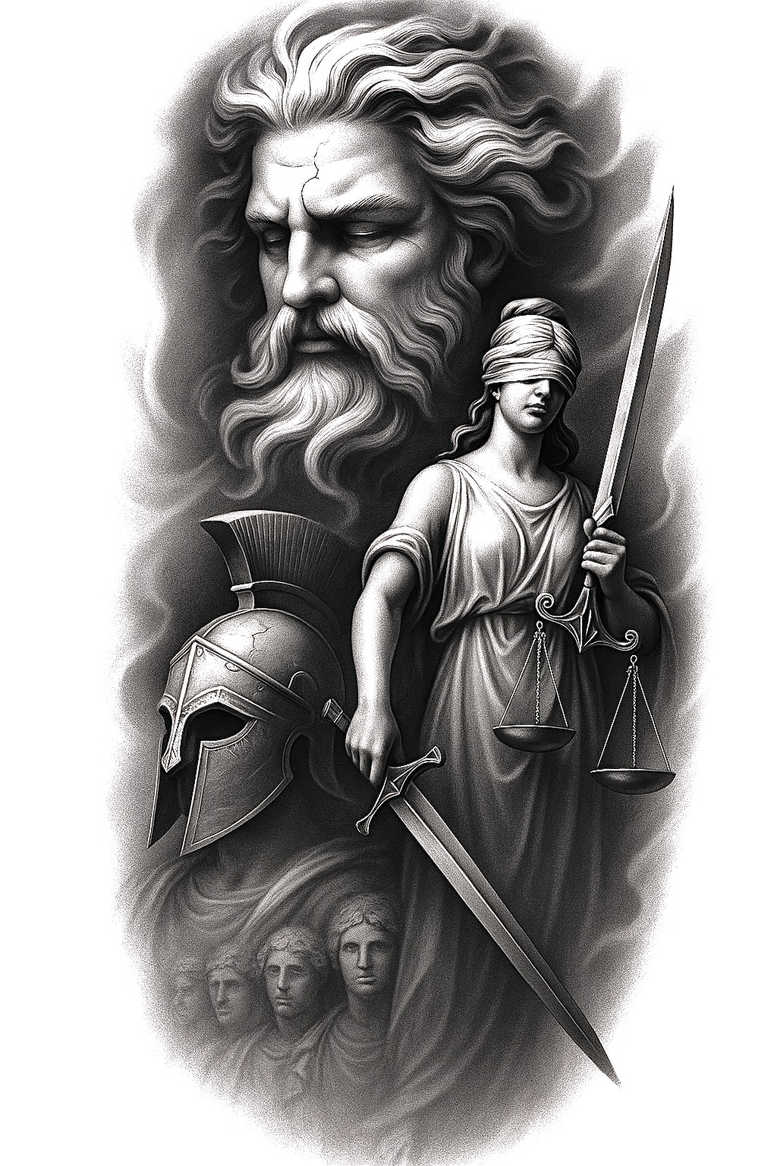 themis tattoo design ideas Realism anatomical accuracy equilibrium symbol meaning resilience