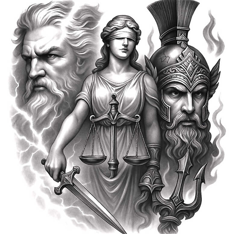 themis tattoo design ideas crisp lines ethical weight represents perseverance