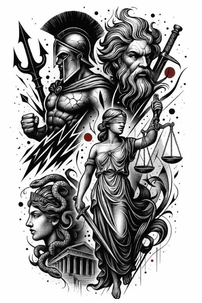 themis tattoo design ideas refined lines legal sword for lower arm