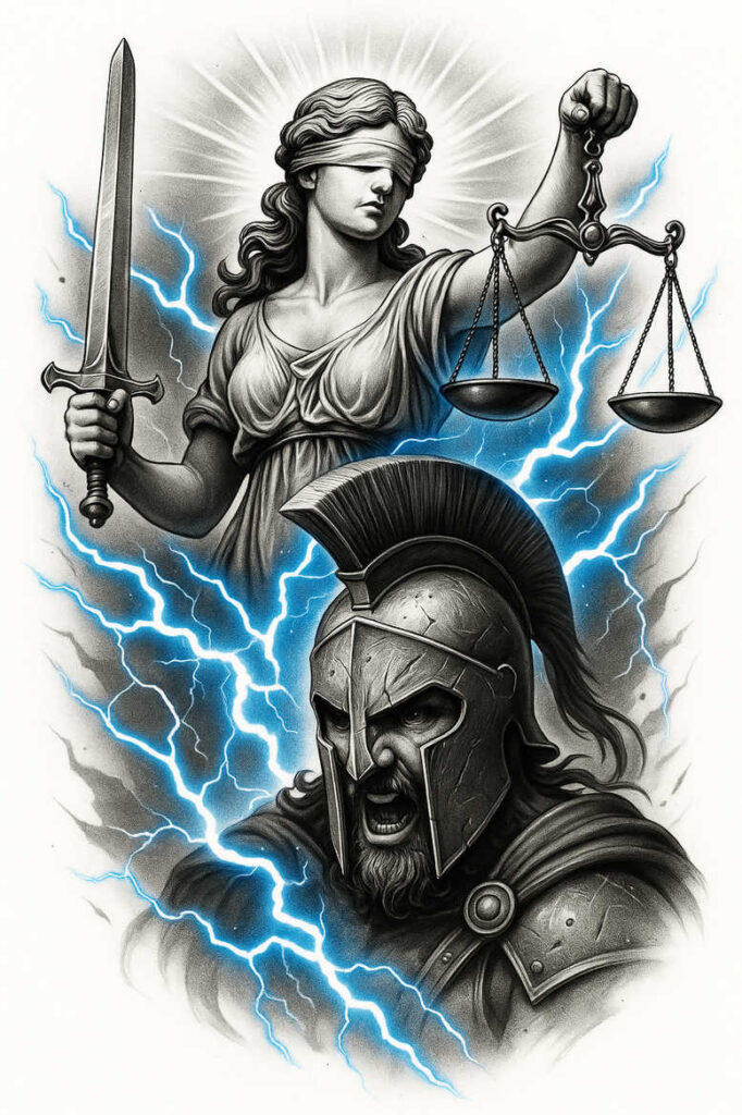 warriors-greece tattoo design ideas vintage influence Coliseum fighter stands for strength