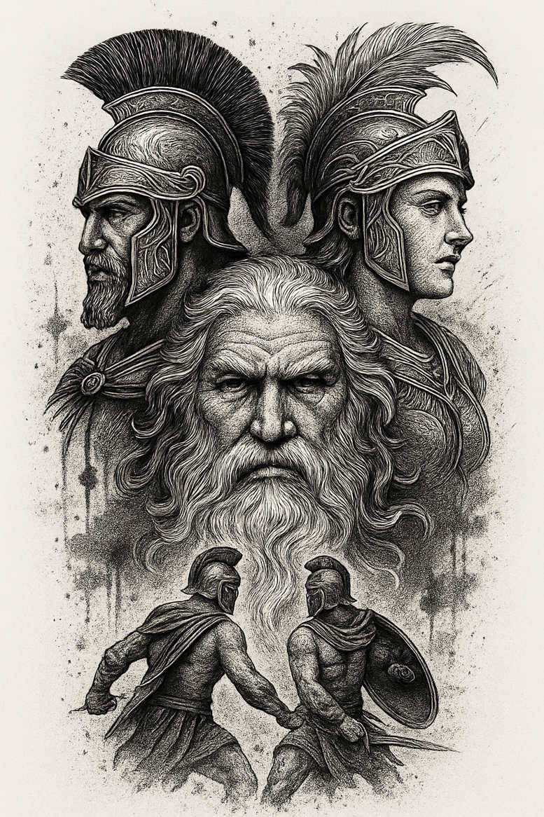 warriors-greece tattoo design ideas abstract Hoplite stance for heel