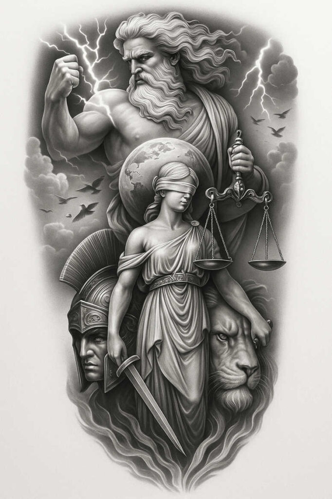 zeus tattoo design ideas Surrealism phantom electric aura for full back