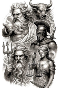 zeus tattoo design ideas textured shading father of gods symbol of strength