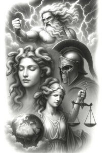 zeus tattoo design ideas Realism contrast play mythic justice for heel