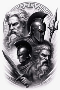 war-motif-tattoo – tattoo design ideas free ai generated – realism-natural-contours – for-upper-shoulder – Gallery: zeus-inkby-ai