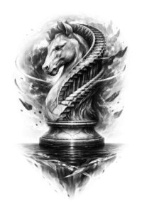 Dragon bust in black and grey realism tattoo design Dragon bust on a pedestal in black and grey realism; AI-generated tattoo idea, cover-up ready.
