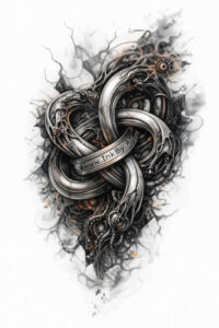 Black and grey tattoo design concept of an interwoven knot; AI-generated project.