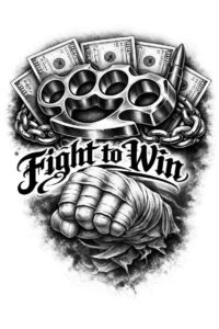 Bold black and grey fist and money banner tattoo design, AI-generated concept; a project idea ready for refinement, ideal as a cover-up.