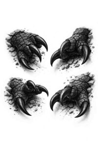 Dragon Heads in Blackwork tattoo design – AI-generated Dragon heads in black and gray tattoo, four stylized dragon heads forming a circular motif, blackwork style, AI-generated project; cover-up suitable.