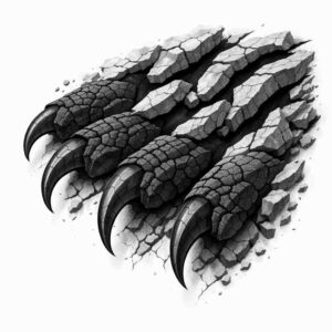 Black and grey, project/idea tattoo of dragon claw talons clutching cracked rock; perfect for a cover-up.