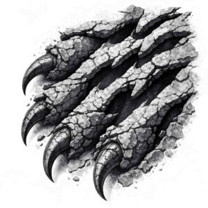 Cracked claw marks tattoo in black and grey, AI-generated concept; project idea with cover-up potential.