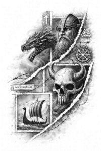 Black and grey realism tattoo concept featuring a skull, ship wheel, and rope; project idea, cover-up suitable.
