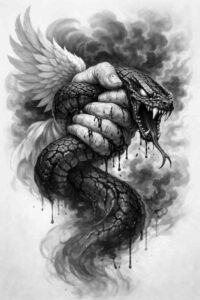Dragon-serpent tattoo design in black and grey, AI-generated concept, ideal for a cover-up project.