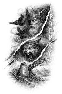 Demon and Tree Blackwork Tattoo Design – AI Generated Black and grey tattoo design featuring a demon head entwined with a gnarly tree branch and a looming face; AI-generated project, perfect for cover-up.