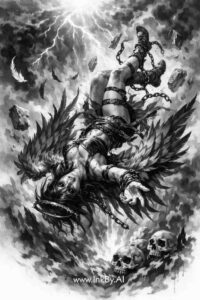 Dragon with dark wings and trailing flames in black and grey; AI-generated tattoo design concept, a project idea, and cover-up ready.