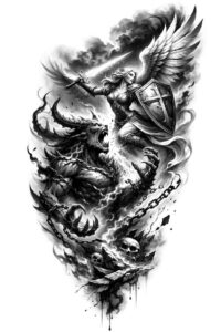 Dragon and phoenix in black and grey, detailed tattoo design concept; AI-generated project, perfect for cover-up.