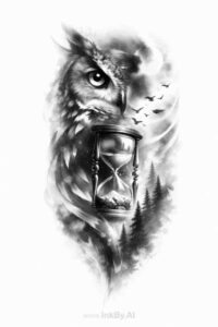 Black and grey tattoo concept of a lion and tiger forming a fierce mask, AI-generated project idea, cover-up suitable.