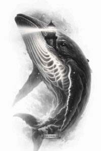 Koi fish skeleton in blackwork style, grayscale tattoo design idea, AI-generated; perfect for cover-up.