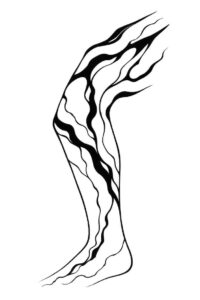 Arm-length abstract linework tattoo in black and white, a project idea with bold fine-line motifs.