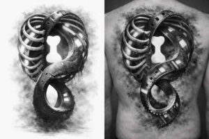 Dragon serpent wrap tattoo design in black and grey, monochrome concept project, perfect for a cover-up.