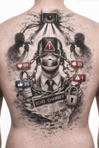 Gas mask central figure with triangle emblem and gear accents in black and grey; AI-generated project idea; ideal for cover-up.