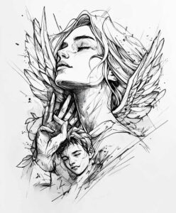 angel-guide – tattoo design ideas free ai generated – neotraditional-contrasting-colors – for-foot – Gallery: angel-inkby-ai