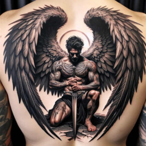 angel-guide – tattoo design ideas free ai generated – wavy-lines – for-back-shoulder – Gallery: angel-inkby-ai