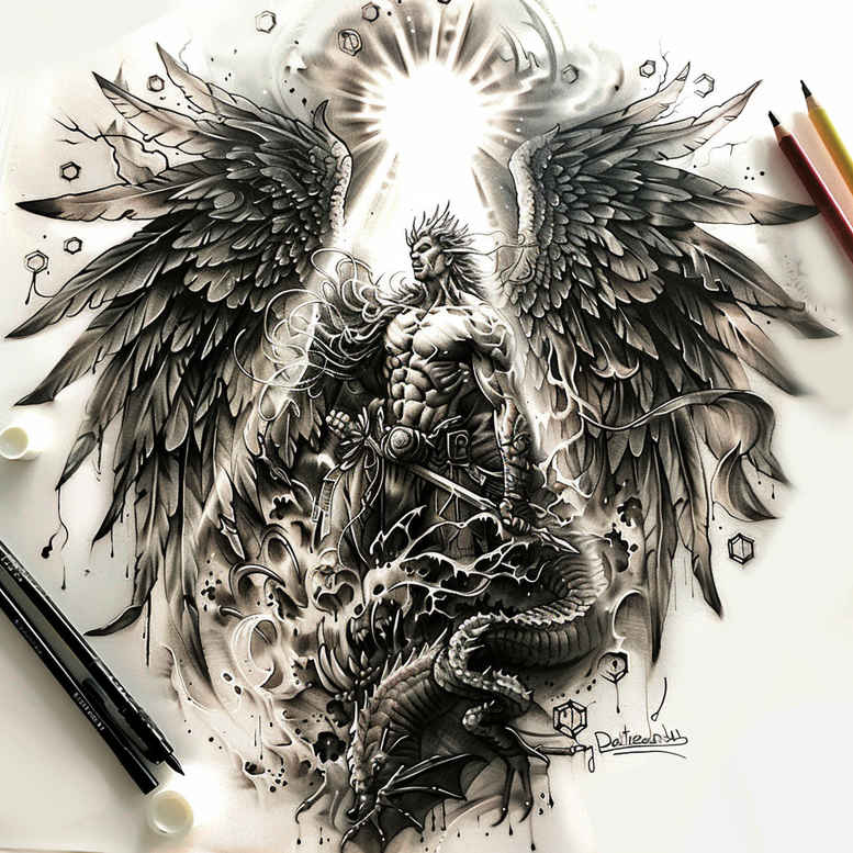 angel – tattoo design ideas free ai generated – mandala – for-arm – Gallery: angel-inkby-ai