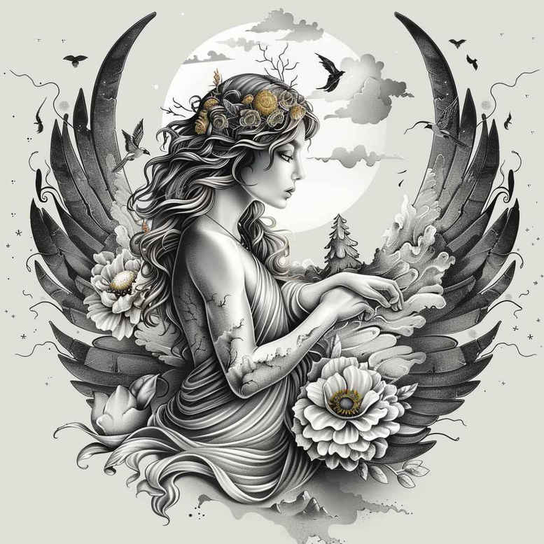 angel – tattoo design ideas free ai generated – mandala – for-arm – Gallery: angel-inkby-ai