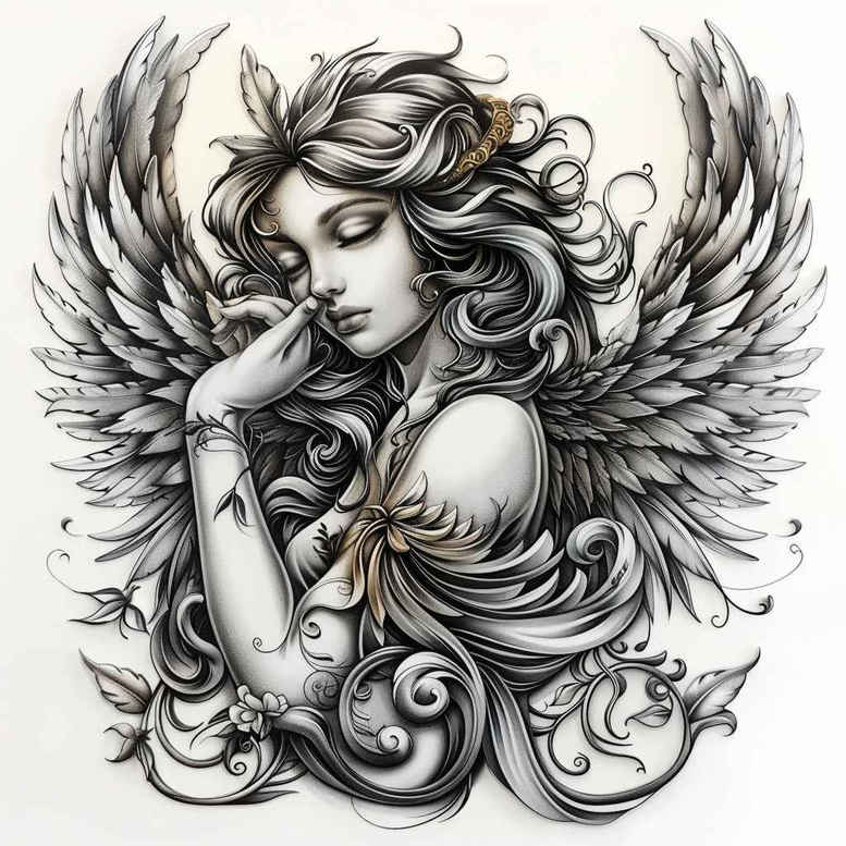 angel – tattoo design ideas free ai generated – mandala – for-arm – Gallery: angel-inkby-ai