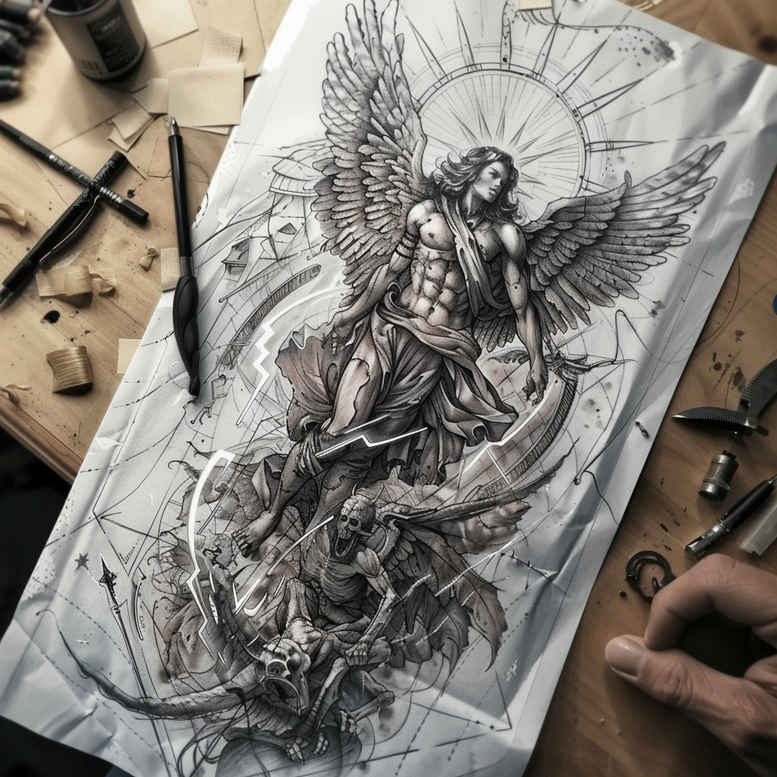 angel – tattoo design ideas free ai generated – mandala – for-arm – Gallery: angel-inkby-ai