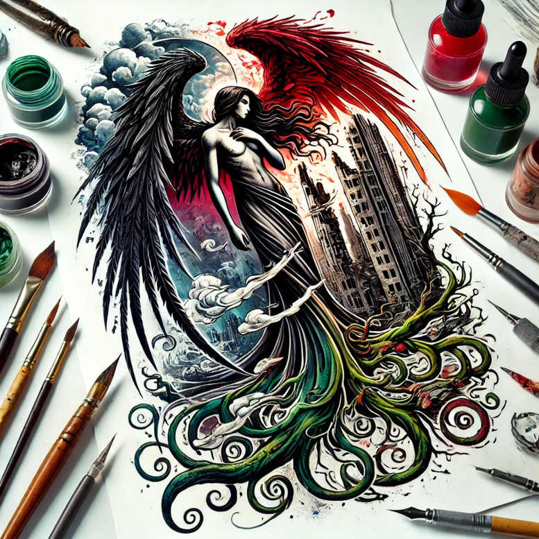 angel – tattoo design ideas free ai generated – mandala – for-arm – Gallery: angel-inkby-ai